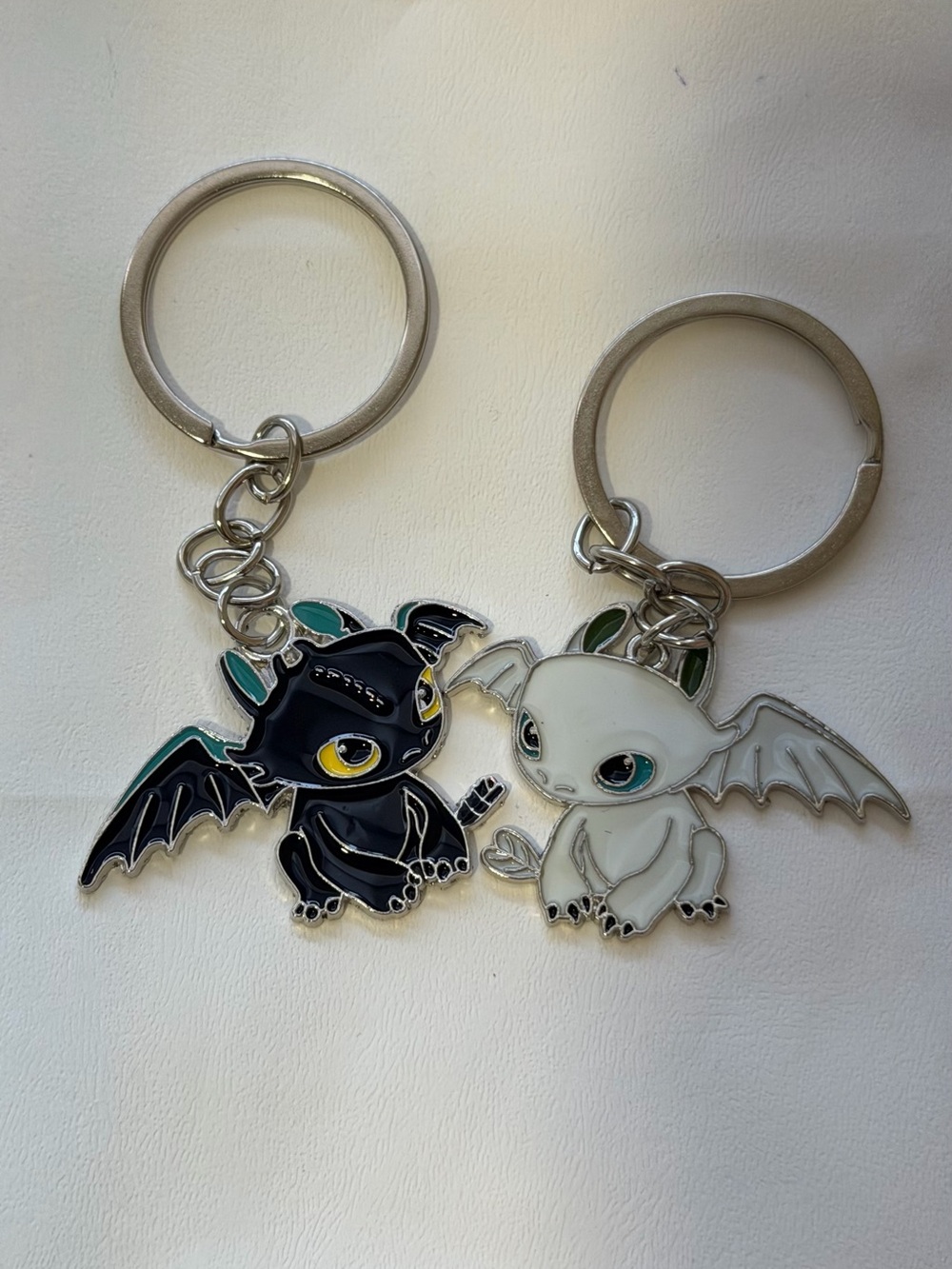 Black & White Dragon Pair Keychain Set - Cute Kids Bag Charms